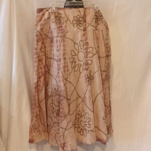 DIMRI Skirt, tye dye, brown & tan, gold sequins, lined, side zip